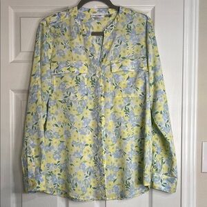 Calvin Klein Yellow and Green Floral Blouse